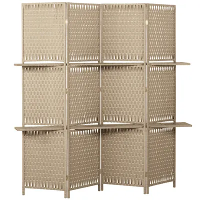 HOMCOM Separator de camere 4 panouri 2 rafturi pliabile natural pai | Aosom Romania