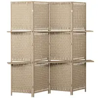 HOMCOM Separator de camere 4 panouri 2 rafturi pliabile natural pai | Aosom Romania