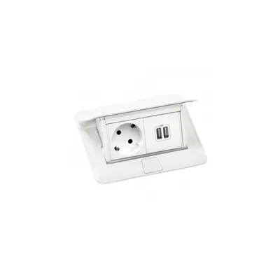 Doza pardoseala tip POP-UP cu power and USB charging prizas - 4 module - glossy alb
