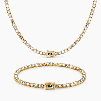 Set Colier+Bratara Monaco Tennis Gold 4MM Placat Cu Aur