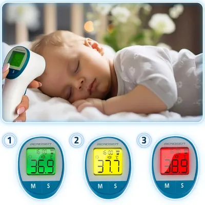Termometru Non contact cu Infrarosu Berdsen Alb,afisaj al temperaturii in trei culori,afisaj LCD usor de citit,avertizare audio,maner ergonomic,Timp de masurare-1 secunda,Memorie 30 de masuratori cu inregistrare data si ora