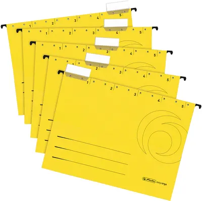 Set de dosare pentru fișet Herlitz Easy Orga - Cu formă de V, galbeni, 5 buc