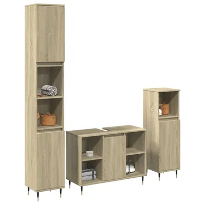 Gossi set mobilier de baie, 3 piese, stejar sonoma, lemn prelucrat