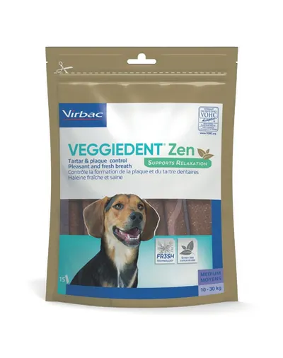 Batoane dentare antistres câini medii Virbac VeggieDent Zen M 15 bucăți