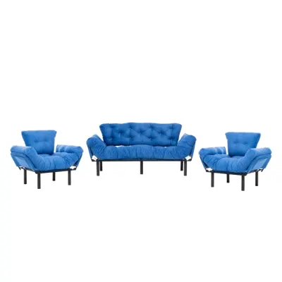 Set NITTA 3-1-1, canapea extensibila 3 locuri si 2 fotolii extensibile, albastru