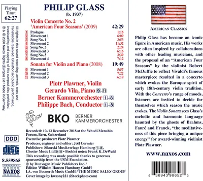 Philip Glass: Violin Concerto No.2 'American Four Seasons' / Sonata for Violin and Piano