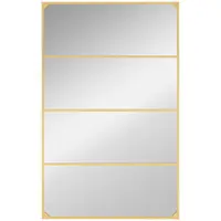 HOMCOM Oglindă de perete tip verrière, dreptunghiulară, stil industrial, montaj orizontal sau vertical cu 4 cârlige, din metal auriu 109 x 69 cm | Aosom Romania