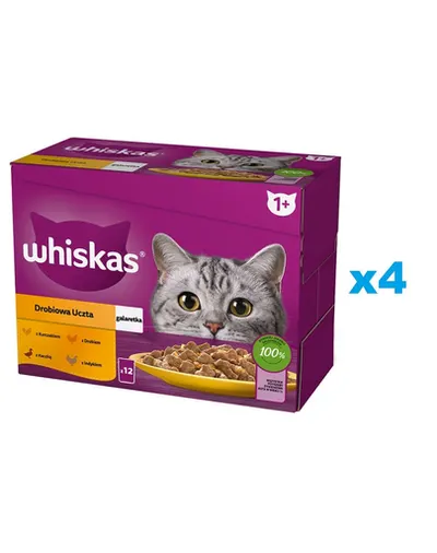 WHISKAS Hrana umeda pisici, cu pui, rata, pasare, curcan in aspic 48x85g
