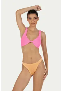 Costum de baie din doua piese cu aspect texturat Donika - Portocaliu pal/Roz