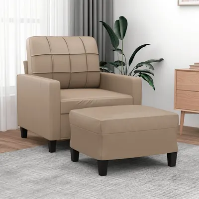 Gossi fotoliu canapea cu taburet, cappuccino, 60 cm, piele ecologica