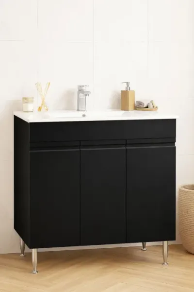 Set Baza front MDF si Lavoar seria 086, montata, 80 cm, negru