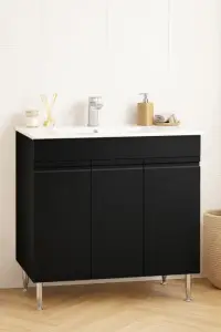 Set Baza front MDF si Lavoar seria 086, montata, 80 cm, negru