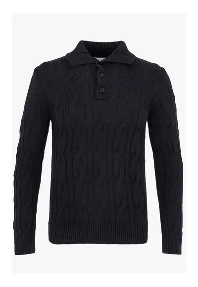 Pulover tricotat din bumbac - Negru