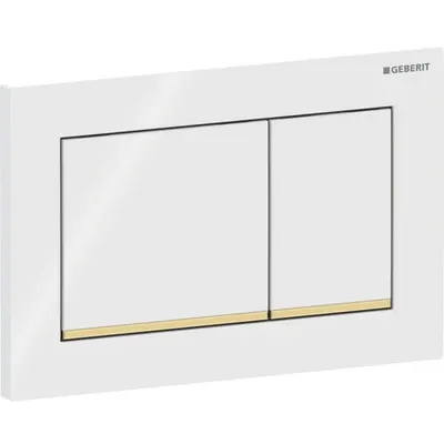 Clapeta actionare dubla rezervor wc alb lucios cu banda de design de culoare aurie lucios Geberit Omega20
