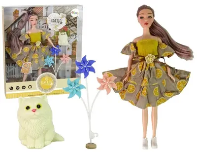 Păpuşă Lean Toys - Emily, cu rochie cu portocale și pisoi, 30 cm