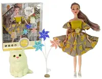 Păpuşă Lean Toys - Emily, cu rochie cu portocale și pisoi, 30 cm