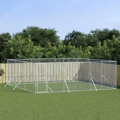 Gossi padoc de exterior pentru caini argintiu 6x6x2 m otel galvanizat