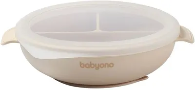 Farfurie din silicon cu ventuză și capac Babyono - Bej
