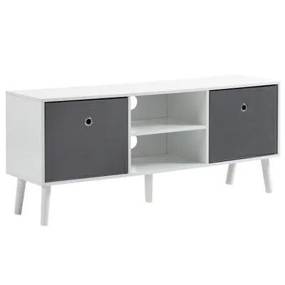 Mobilier pentru televizoare cu 2 rafturi deschise, Orificii pentru cabluri, MDF, 110x29x46,5cm Alb, Gri HOMCOM | Aosom Romania