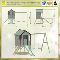 Casuta de gradina pastel Green Adventure Cottage cu platforma, tobogan si leagan dublu Wendi Toys