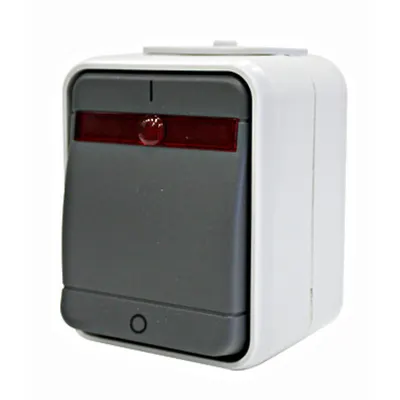 Întreruptor 2p cu lampa control IP44, gri/gri