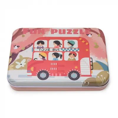 Puzzle din Lemn cu Masini in Cutie Metalica Montessori - Nurio
