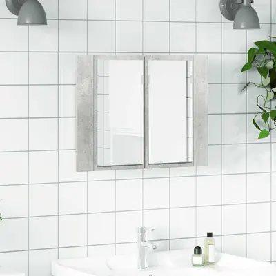vidaXL Dulap de baie cu oglindă și LED, gri beton, 60x12x45 cm