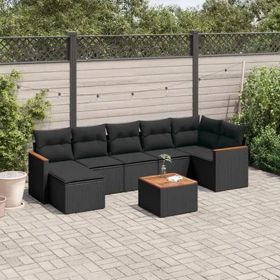 Gossi set mobilier de gradina cu perne, 8 piese, negru, poliratan