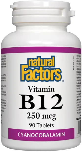 Vitamin B12, 250 mcg, 90 tablete, Natural Factors