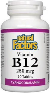 Vitamin B12, 250 mcg, 90 tablete, Natural Factors