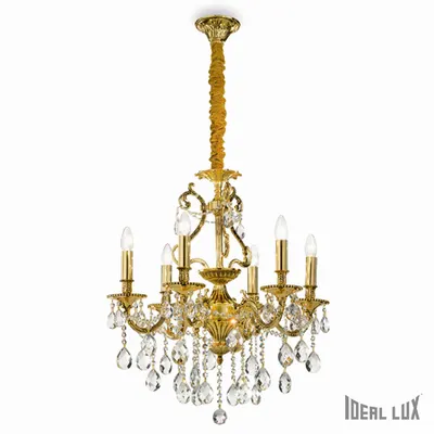 candelabru Gioconda, 6 becuri, dulie E14, D:620 mm, H:930/1180mm, Auriu