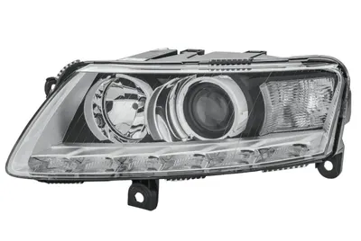 Far stanga (D3S H7 PY21W, reglaj electric, cu motoras, fundal negru insertii crom, fundal transparent) AUDI A6, A6 ALLROAD 2008-2011