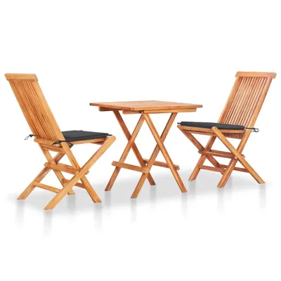 Gossi set mobilier bistro cu perne antracit, 3 piese, lemn masiv tec