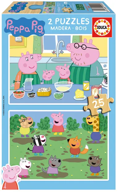 Puzzle de lemn pentru copii Educa din 2 х 25 de piese - Purcelușa Peppa