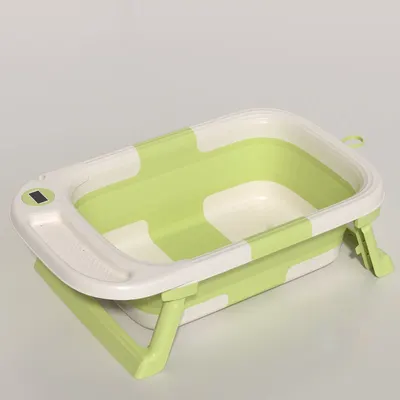 Set Cadita Little Mom Green ultrapliabila si hamac pentru copii, cu dop evacuare, display afisare temperatura, margini rotunjite, dimensiuni 69.5 x 21 x 42 cm