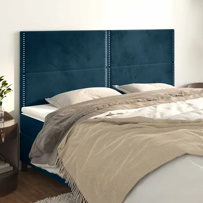 vidaXL Tăblie de pat albastru închis 200x5x118/128 cm catifea