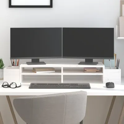 Gossi suport pentru monitor, alb, 100x27,5x15 cm, lemn masiv pin