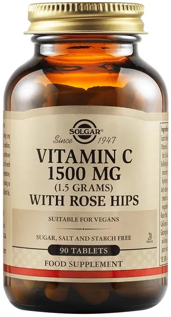 Vitamin C with Rose Hips, 1500 mg, 90 tablete, Solgar