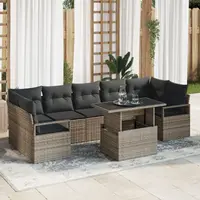 Set canapea de gradina Gossi 8 piese cu perne gri poli ratan, canapea de gradina Gossi pentru doua persoane cu spatiu de depozitare & perne gri poli ratan