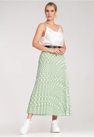 Fusta plisata cu buline - Fusta cu talie inalta - Fusta verde M1155 Marimea S/M