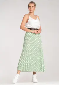 Fusta plisata cu buline - Fusta cu talie inalta - Fusta verde M1155 Marimea S/M