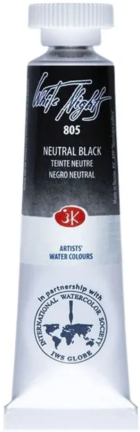 Vopsea de acuarelă Paleta Neva Leningrad, Nopțile albe - 805, Negru neutru, 10 ml