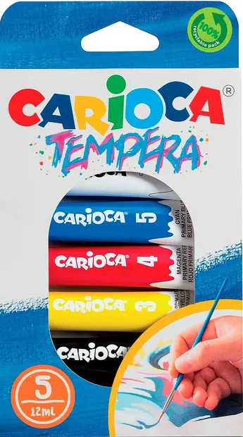 Set de vopsele tempera Carioca - 5 culori, 12 ml
