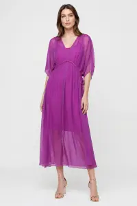 Rochie Goddess din matase si vascoza cu snur impletit pe decolteu si talie, magenta
