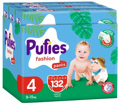 Scutece chiloței Pufies Fashion - Mărimea 4, 132 buc, 9-15 kg, 3 х Maxi Pack