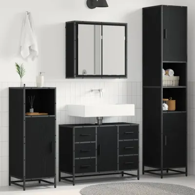 vidaXL Set de mobilier pentru baie 4 buc. Stejar Negru 80 x 33 x 60 cm