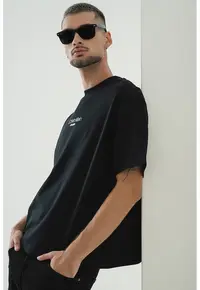 Tricou lejer cu imprimeu logo - Alb/Negru