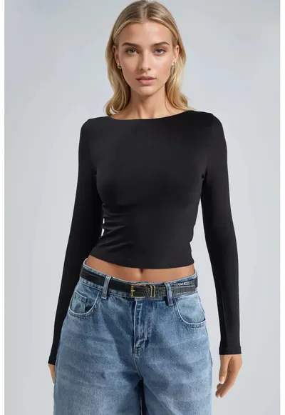 Bluza dama - Slim fit - Negru - Jerseu