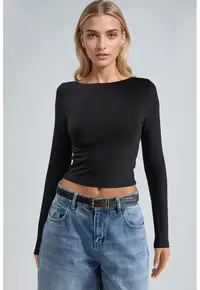 Bluza dama - Slim fit - Negru - Jerseu