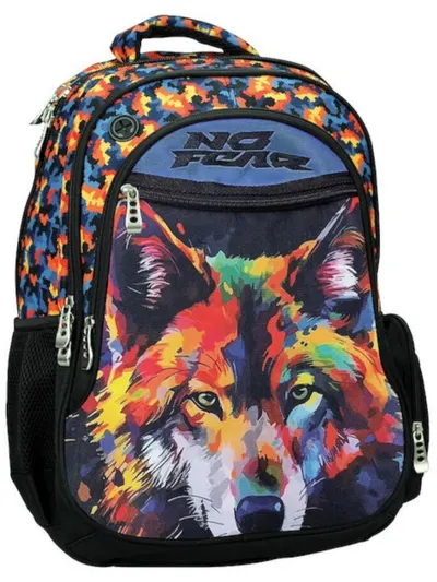 Ghiozdan școlar No Fear - Coloured Wolf, cu 2 compartimente